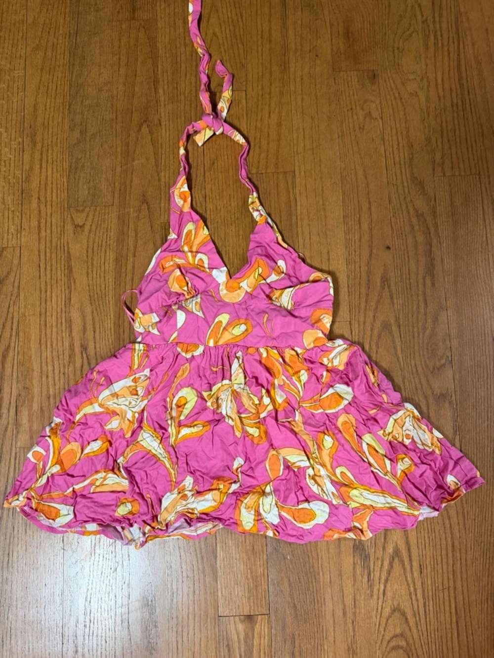 Urban Outfitters UO Lady Printed Halter Mini Dress Pink Large L